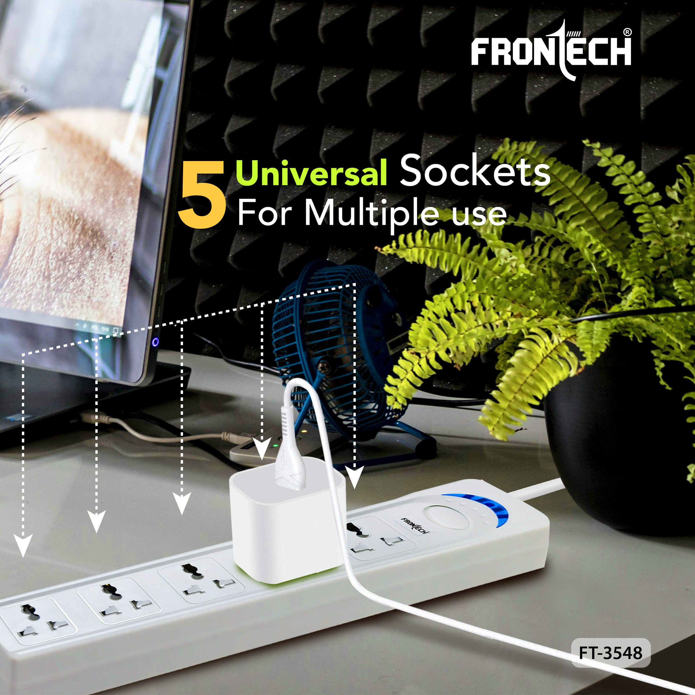 FRONTECH FT-3548 Power Extension Board with 5 Universal Sockets & 1.5M Cable | Multi Plug Extension Cord with Power Safety Switch | 2500W Max Load, Fireproof & Heat Resistant Design | Wall Mount Option for Home, Office & Travel (FT-3548) FRONTECH FT-3548 Power Extension Board with 5 Universal Sockets & 1.5M Cable | Multi Plug Extension Cord with Power Safety Switch | 2500W Max Load, Fireproof & Heat Resistant Design | Wall Mount Option for Home, Office & Travel (FT-3548)